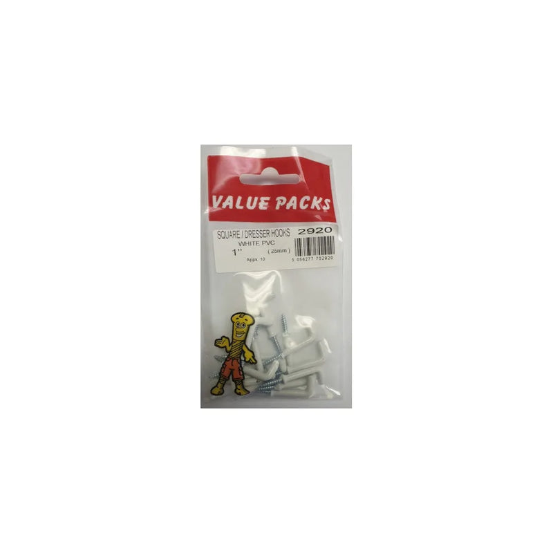 1" Square Pvc Dresser Hooks White