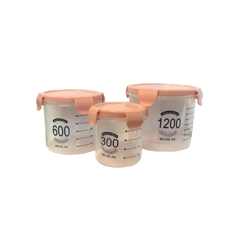 Round Plastic Food Storage Container Set Of 3 Assorted Colours