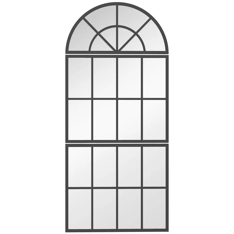HOMCOM Large Arched Wall Mirror with Metal Grid, 3-Piece Split Window Mirrors, 120 x 54 cm, Black