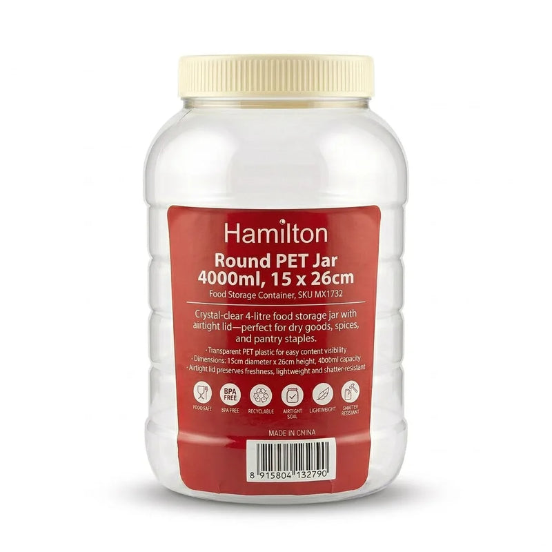 Round Pet Jar 4000Ml, Food Storage Container