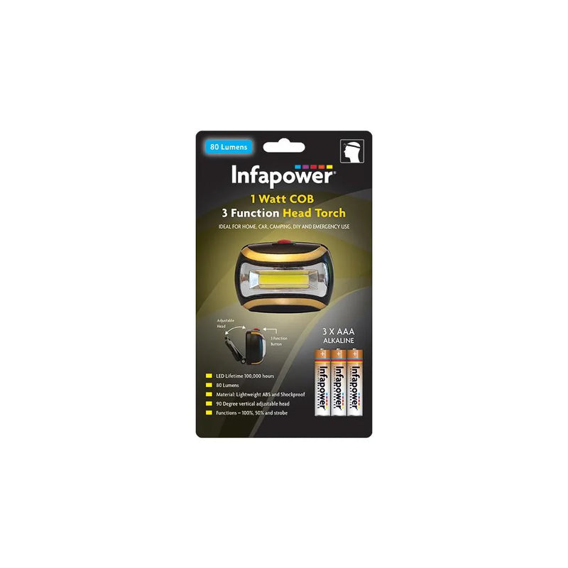 Infapower 3 Function Head Torch 1 Watt Cob Ideal For Home Car Outdoor