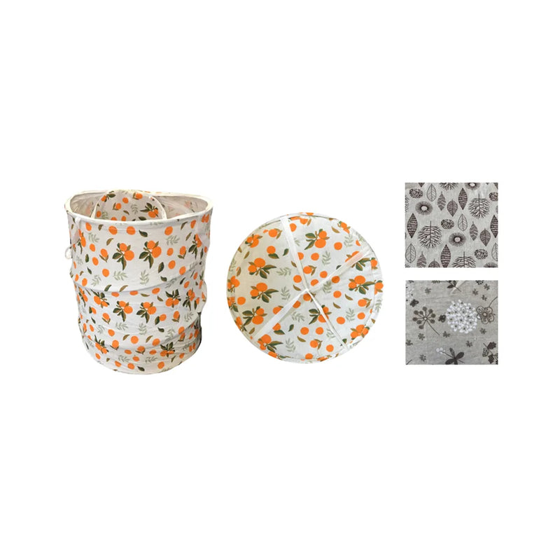 Round Foldable Collapsible Fabric Laundry Basket With Zipper Assorted Designs