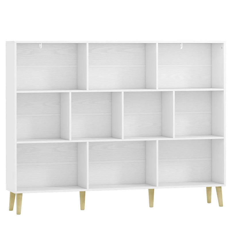 HOMCOM 10-Cube Bookcase, 3-Tier Book Shelf with Solid Wood Legs, 140 cm Modern Bookshelf with Anti-Tip Kit for Bedroom, White