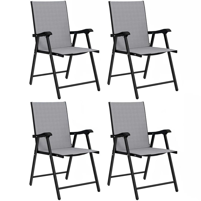 Outsunny Folding Garden Chairs Set of 4, Foldable Garden Dining Chairs with High Back, Armrests, Texteline Seat, Light Grey