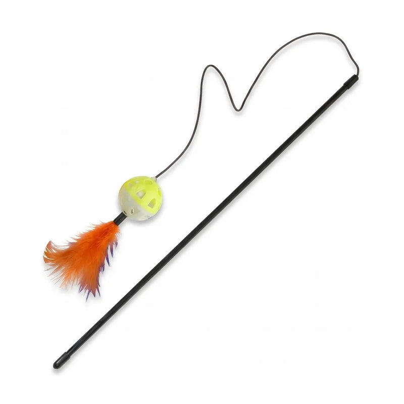 Cat Tease Toy Plastic Stick With Ball Assorted Colours