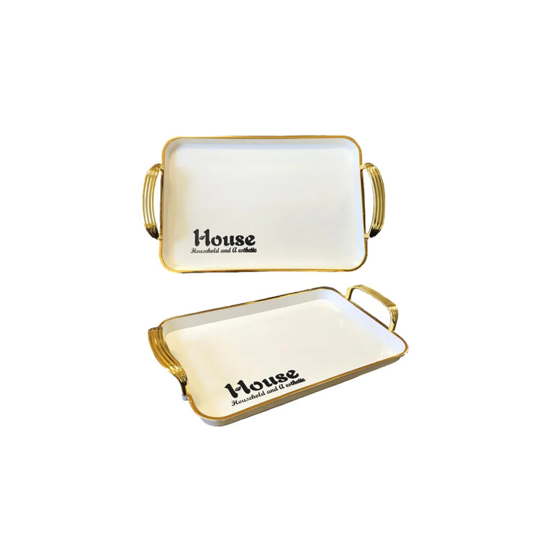Rectangular Serving Tray With Gold Rim And Handles