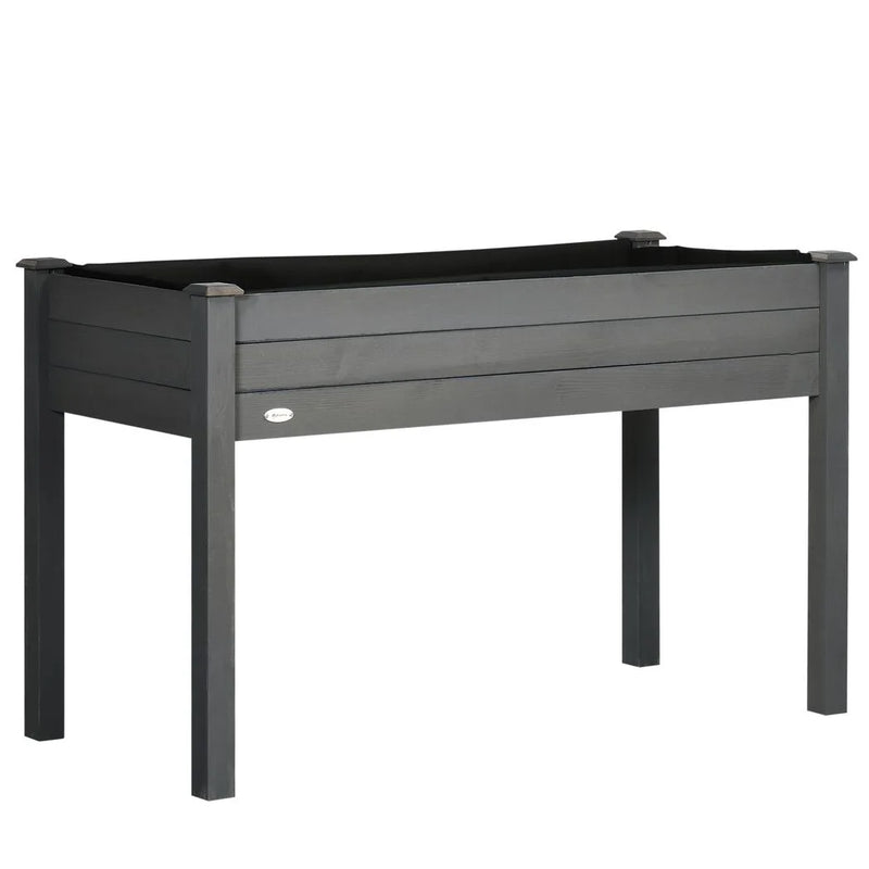Outsunny Raised Bed for Garden, Wooden Elevated Planter Box with Bed Liner, for Flower Vegetable Herb, Dark Grey