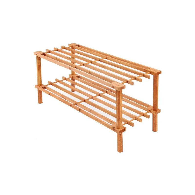 Wooden Shoe Storage Rack 2 Tier Walnut