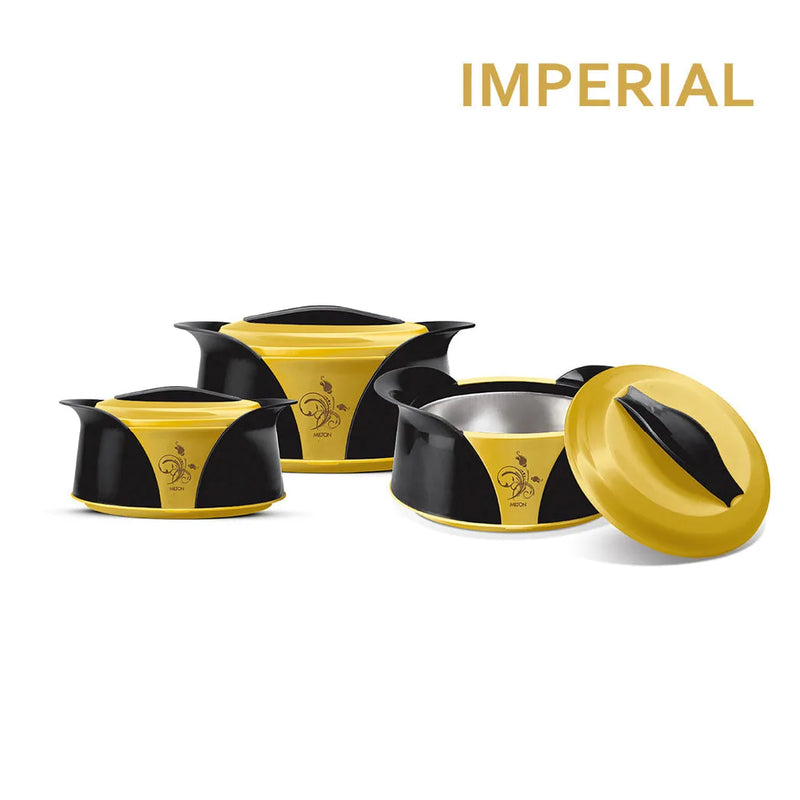 Imperial Insulated Casserole Set 3 Pieces 1.0 1.5 2.5 Litre Black Yellow Gold