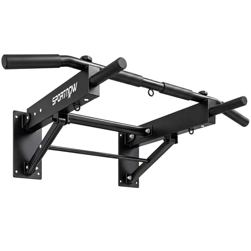 SPORTNOW Pull Up Bar Wall Mounted Chin Up Bar with Folding Design, 3 Hooks for Resistance Bands, Supports up to 120 kg, Black