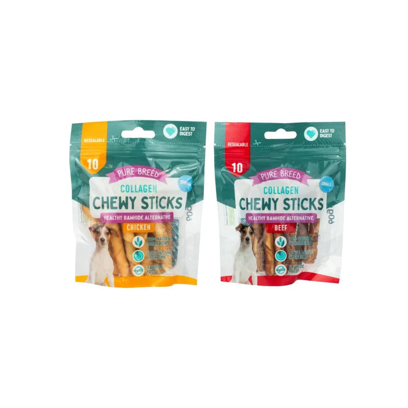 Pet Dog Treats Mini Collagen Chewy Sticks Pack Of 10 Assorted Flavours