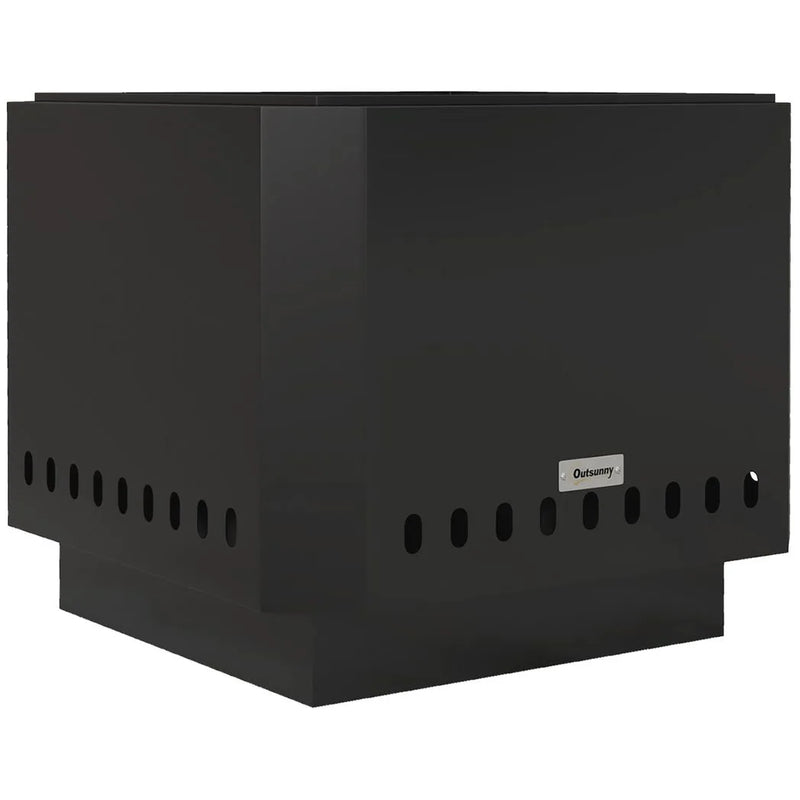 Outsunny Smokeless Fire Pit, 48 cm Portable Wood Burning Firepit, Square Metal Bonfire Stove with Poker, Black