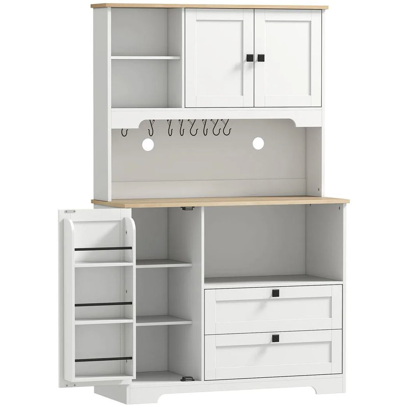 HOMCOM Kitchen Cupboard, Freestanding Kitchen Cabinet with 2 Cabinets, 2 Drawers, Open and Adjustable Shelves, White