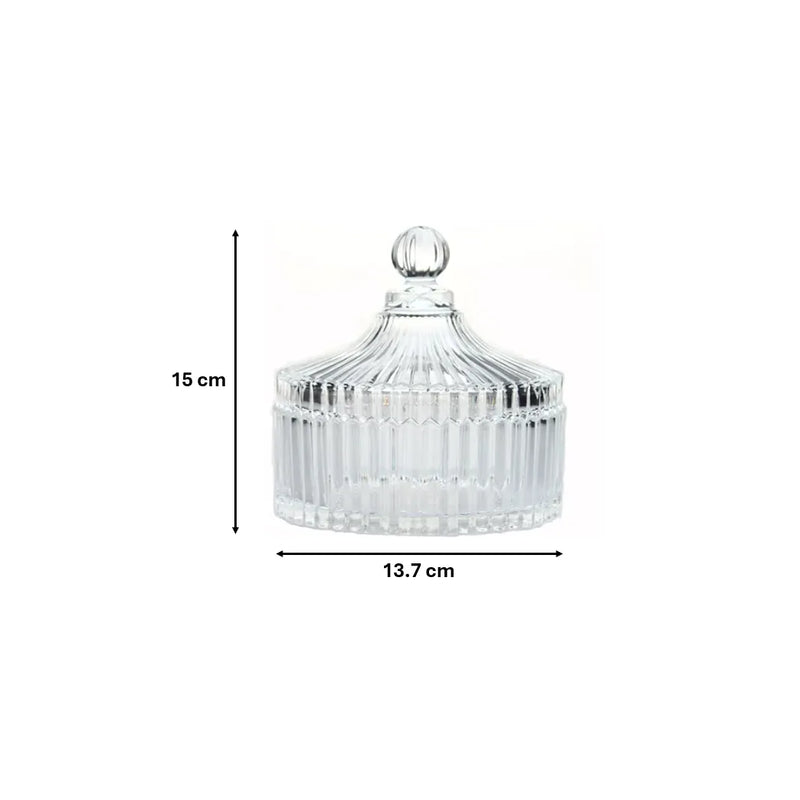 Ribbed Glass Candy Sweets Sugar Storage Bowl Jar With Lid (Parcel Plus Rate)