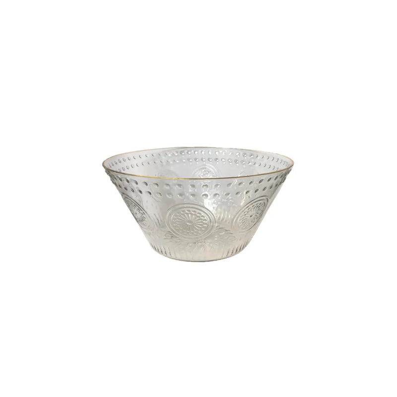 Transparent Plastic Patterned Fruit Bowl With Gold Rim