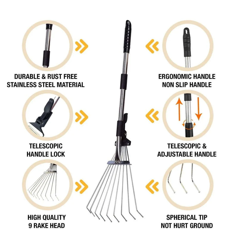 E x pandable Telescopic Garden Rake With Non Stick Handle