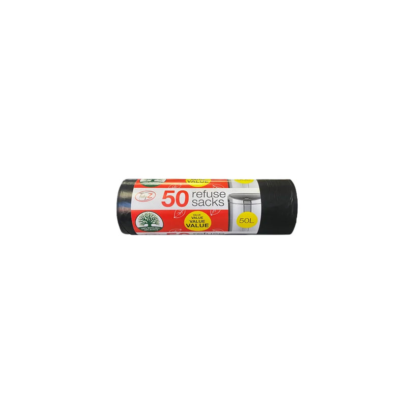Refuse Sacks Bin Bags 50 Litre - Roll Of 50