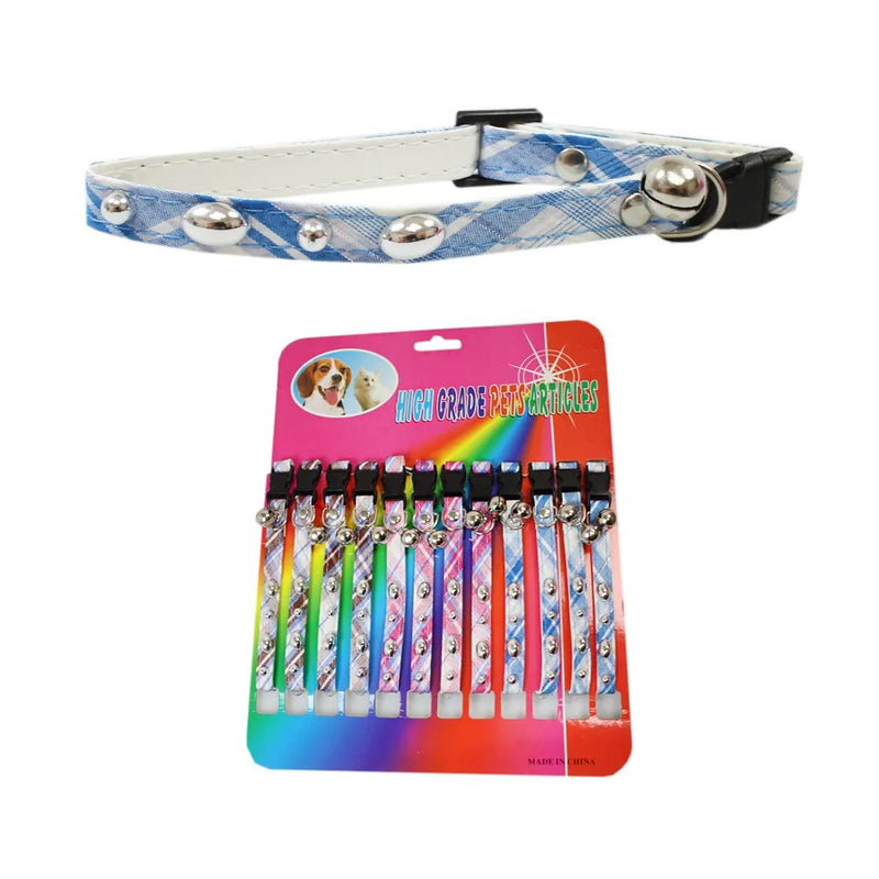Pet Dog Cat Collar Tartan Print With Bell Assorted Colours