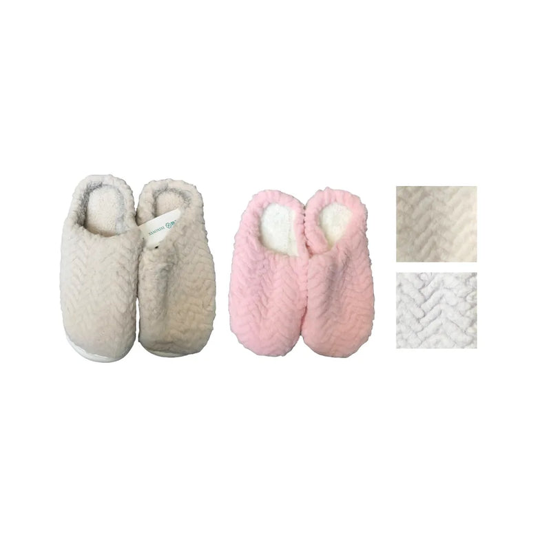 Indoor Fuzzy House Slippers With Chevron Design Assorted Sizes And Colours