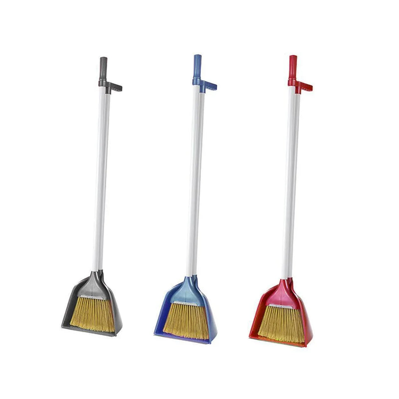 Plastic Long Handle Dustpan And Brush Set Assorted Colours