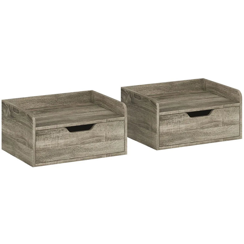 HOMCOM Floating Nightstands Set of 2, Wall Mounted Bedside Table with Drawer for Bedroom, Grey Wood Effect