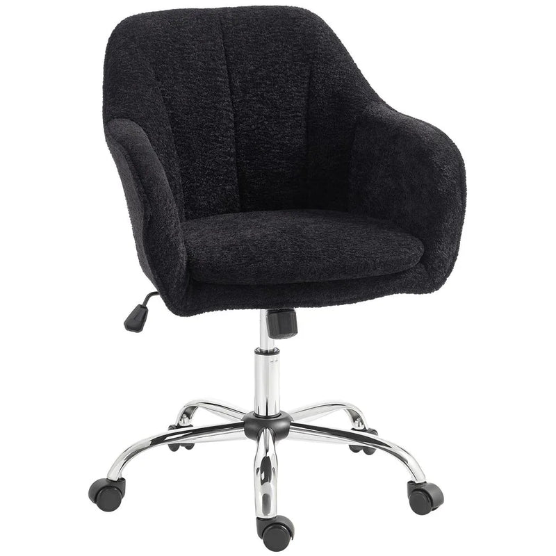 HOMCOM Modern Makeup Vanity Chair, Snow Flannel Office Chair with Tub Back, Black