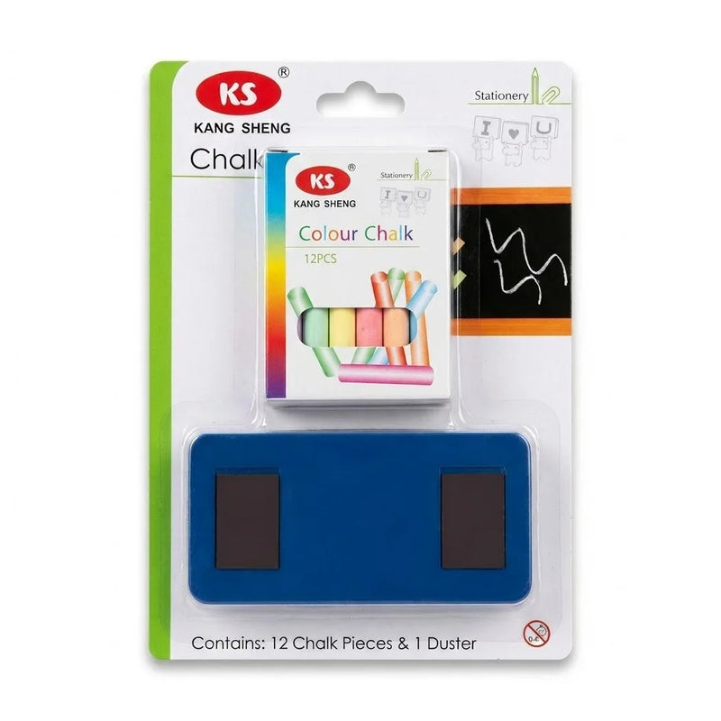 Coloured Chalk Sticks Set Of 12 With Duster