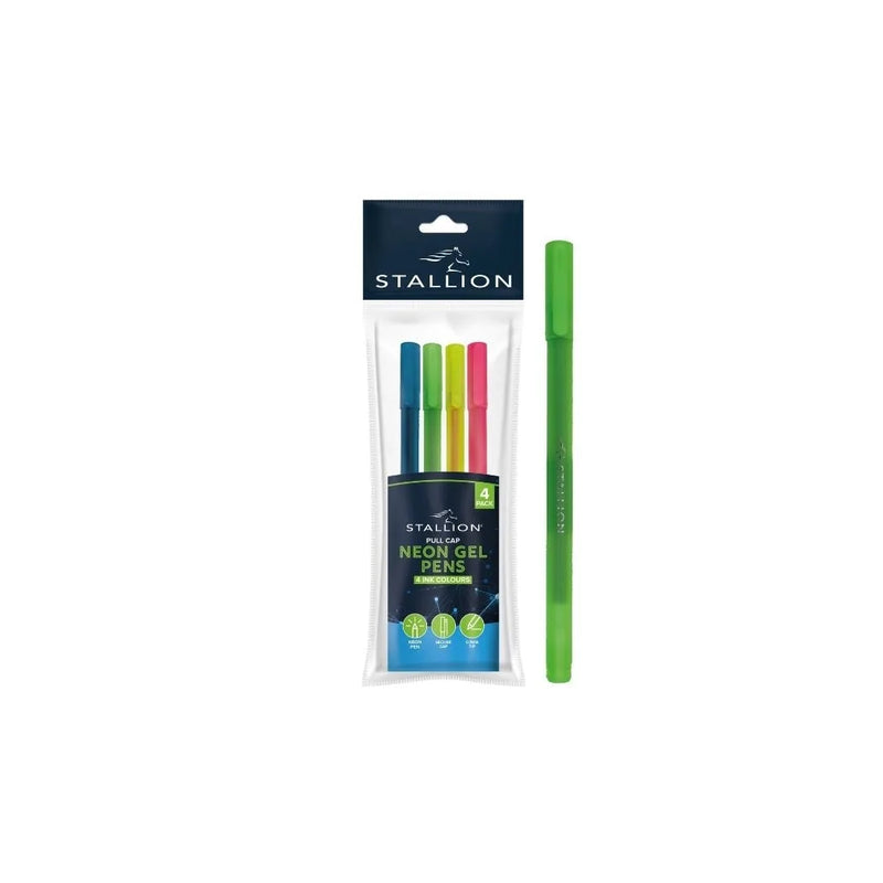 4 Pack Neon Gel Ink Pens Red Orange Yellow Green Blue