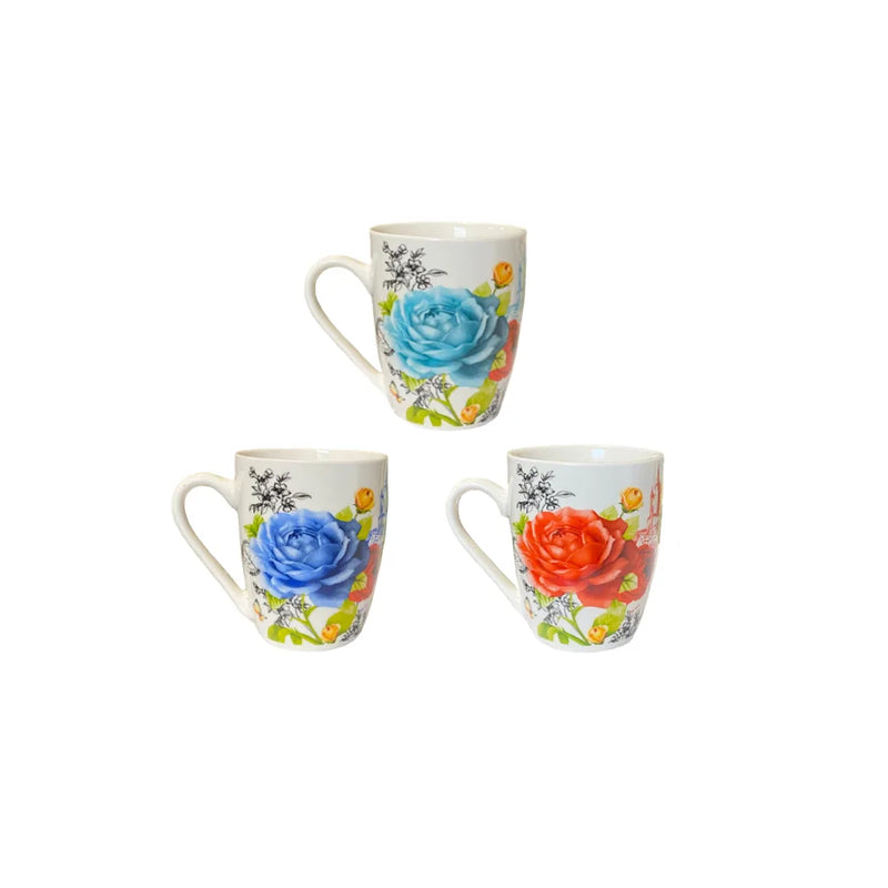 Ceramic Tea Coffee Mug With Floral Print Assorted Colours (Parcel Plus Rate)