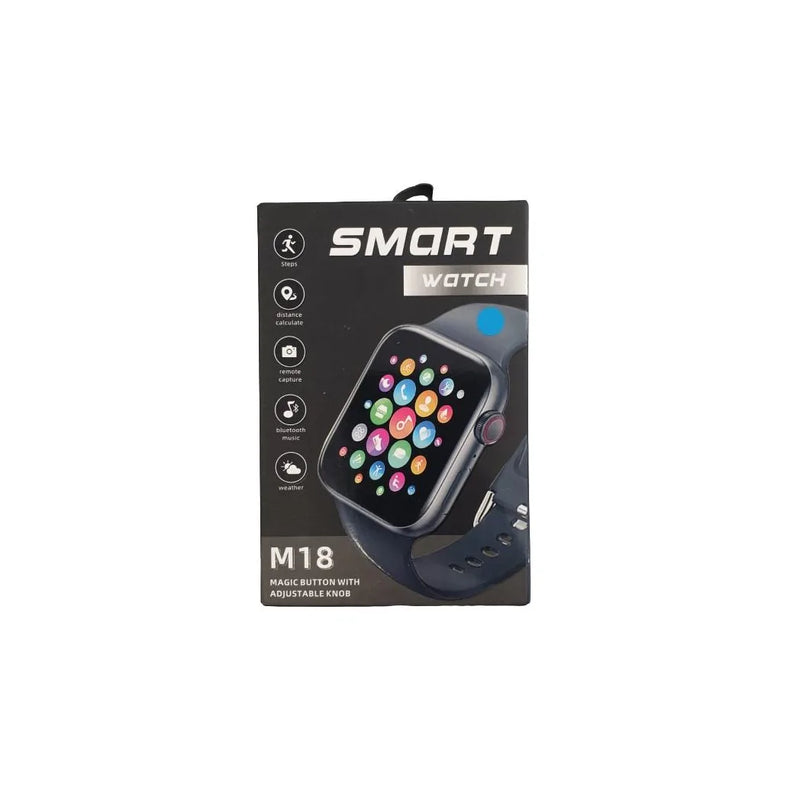 M18 Smart Watch Magic Button with Adjustable Knob & Blue Rubber Strap