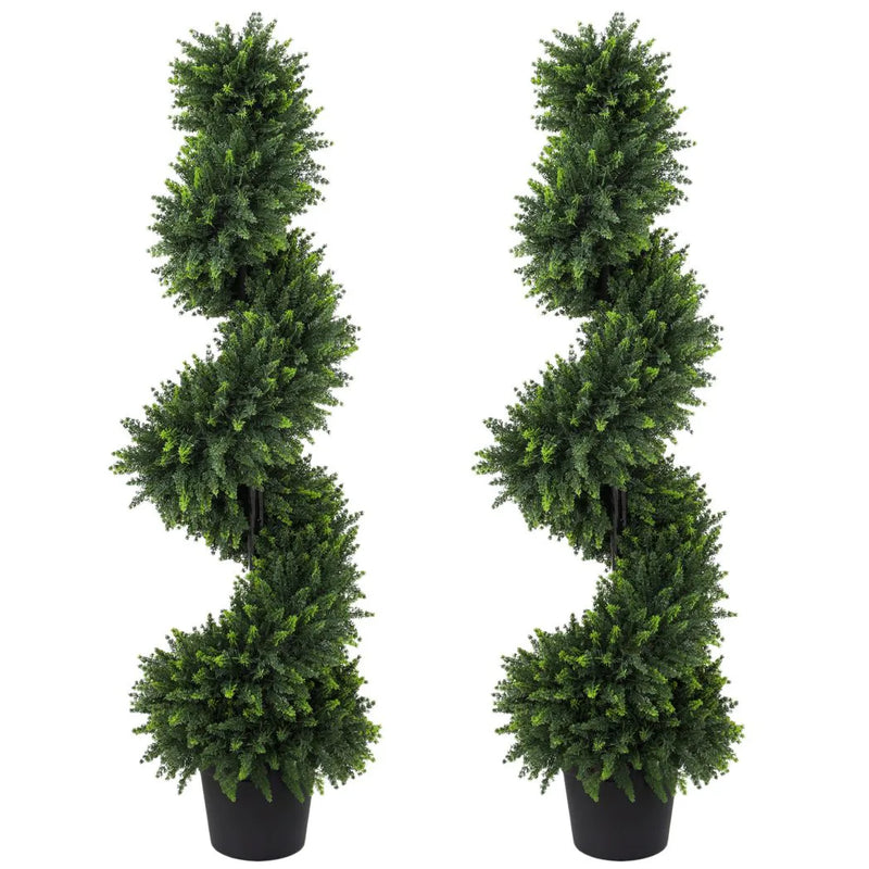 HOMCOM Decorative Artificial Plants Set of 2, UV Resistant Fake Plants in Pot for Indoor Outdoor Decor, 120 cm, Deep Green