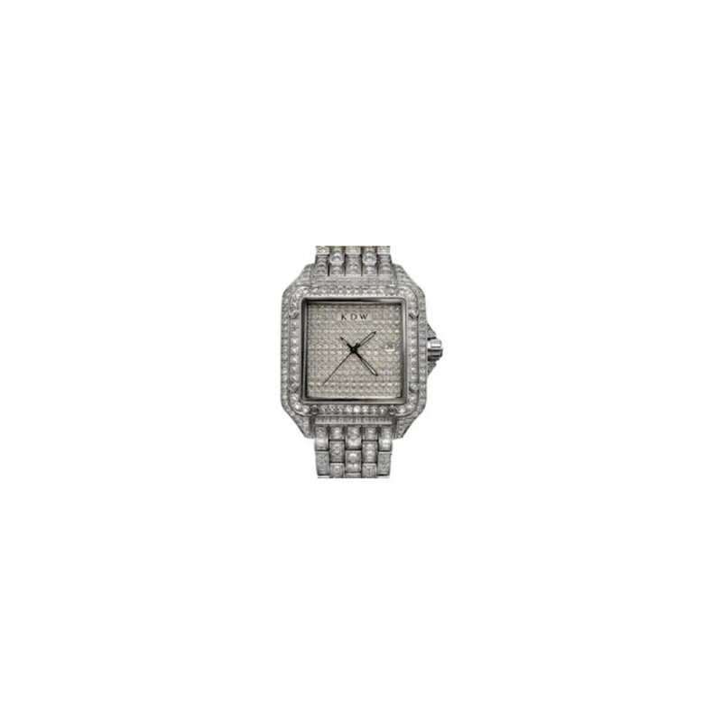 NY London Mens Fashion Bling Assorted Watch Dated Square Silver Dial Silver Bracelet Watch