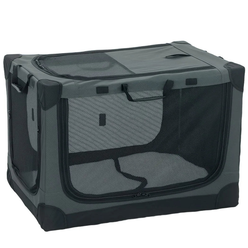 PawHut Soft Dog Crate Pet Travel Crate 76 x 54 x 54 cm with Removable Pad Mesh Window Army Green
