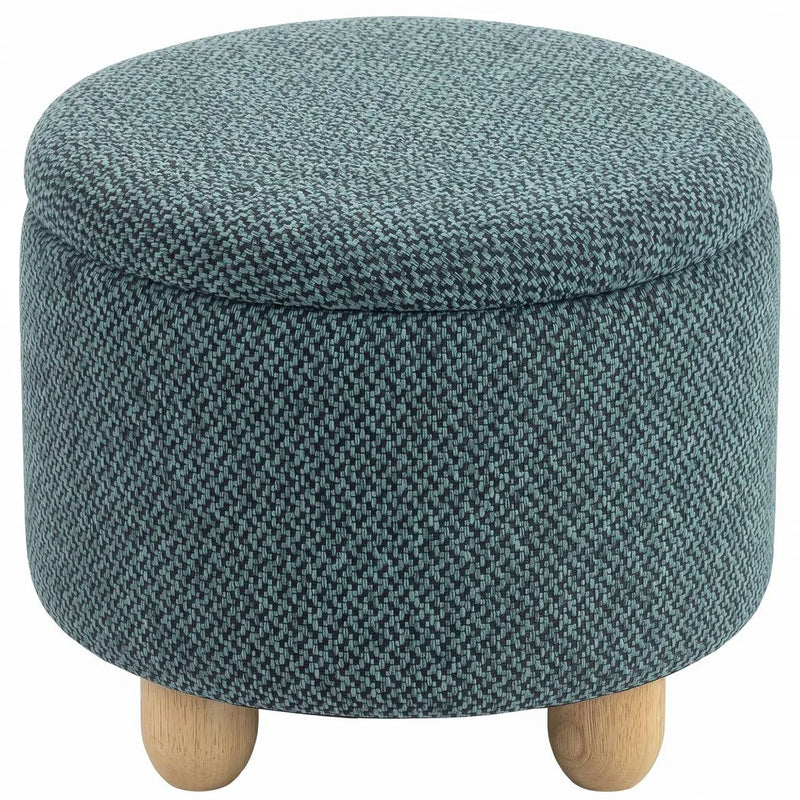 HOMCOM Storage Sitting Bench with Lid, Round Storage Ottoman with Rubberwood Legs, Dark Blue