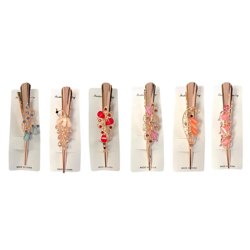 Women'S Metal Alligator Hair Clip With Floral Peacock Decorations Assorted Designs