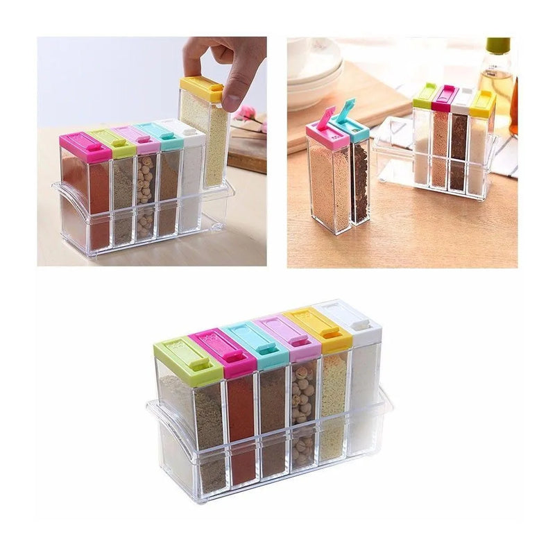 Plastic Acrylic Spice Rack Storage Container Jars Set Of 6