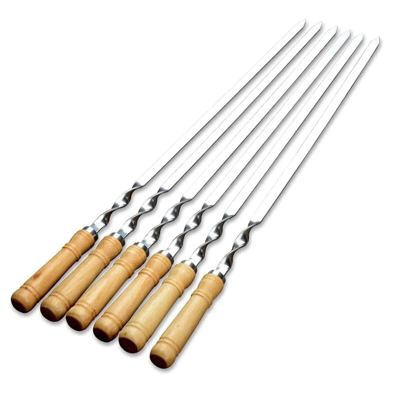 Twisted Metal Bbq Kebab Skewer Sticks 6 Piece Wooden Handle