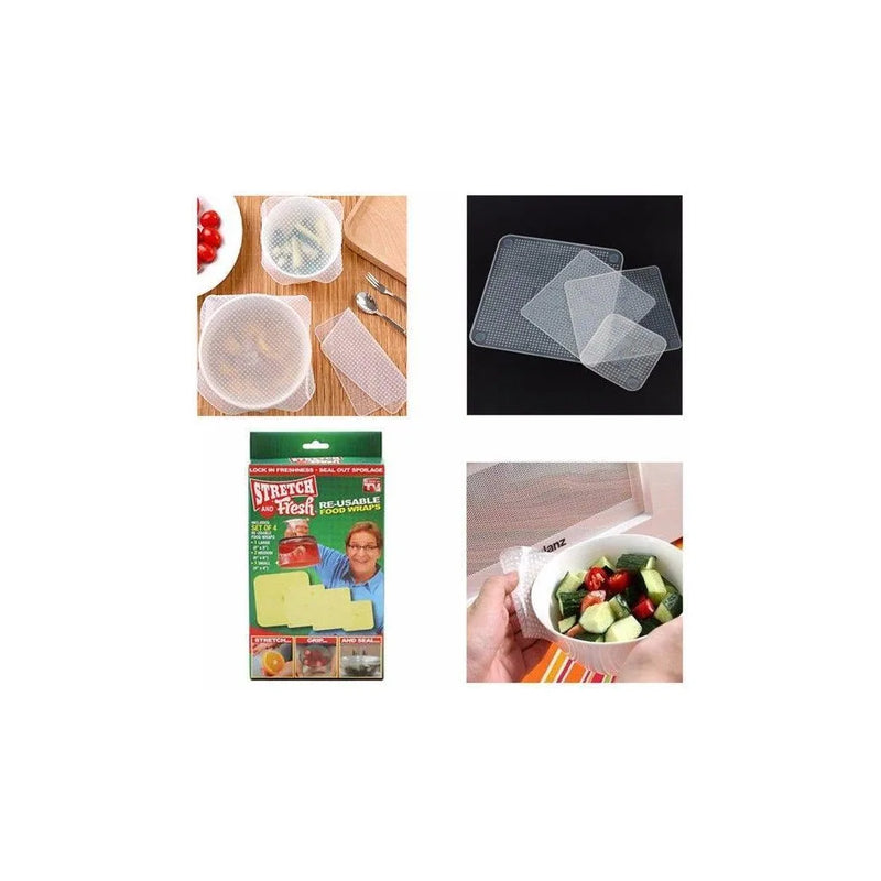 Kitchen Stretch And Fresh Reusable Food Wrap Covers Pack Of 4 Assorted Sizes