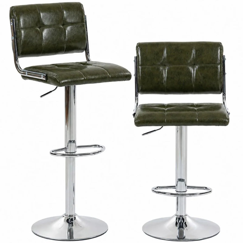 HOMCOM Bar Stools Modern PU Leather Adjustable Breakfast Bar Stools Backrest Set of 2 Green