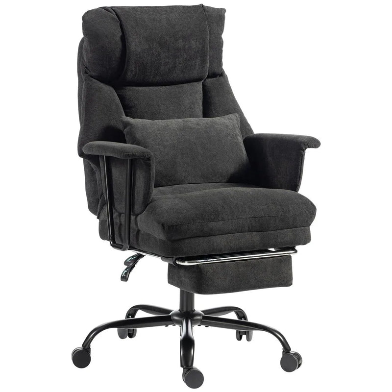 HOMCOM Office Chair, 180kg Heavy Duty Linen Computer Desk Chair with Lumbar Support, Wide Seat, Spring Cushion, Black