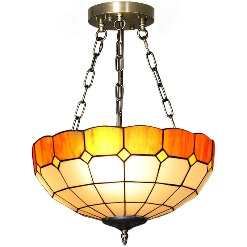 HOMCOM Tiffany Style Ceiling Light, Vintage Chandelier with 3 E27 Sockets, Semi Flush Mount for Living Room, Bulbs Not Included