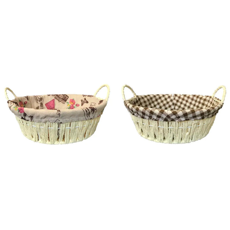 Round Bread Gift Basket With Handles And Cloth Assorted Designs