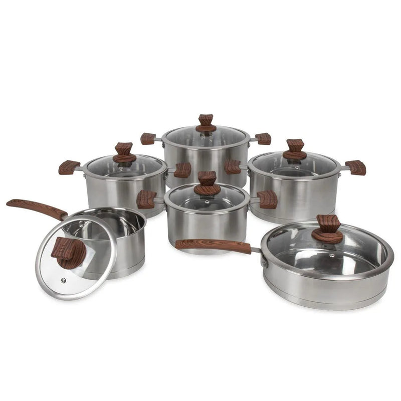 Sq Professional Lustro Touch Stainless Steel Cookware Set Of 6 Brown