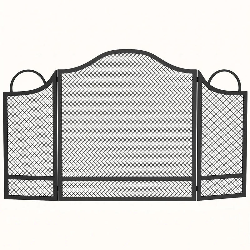 HOMCOM Floral 3-Panel Folding Fireplace Screen for Hearth Protection, Heat-Resistant Metal Fire Spark Guard, Black
