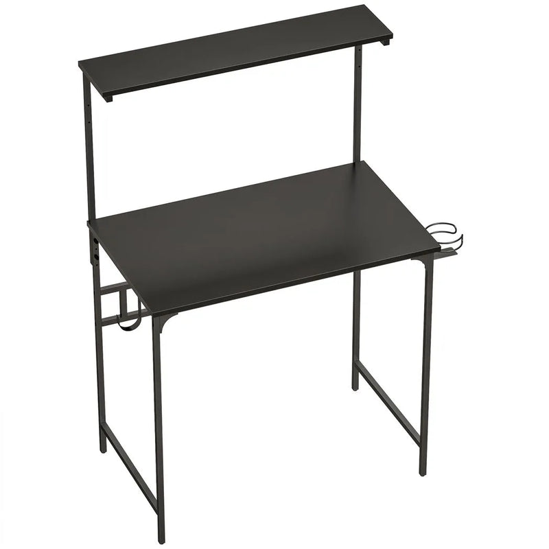 HOMCOM Computer Desk, 80cm Home Office Study Table with Hutch Shelf, Cup Holder, Headphone Hook, Black