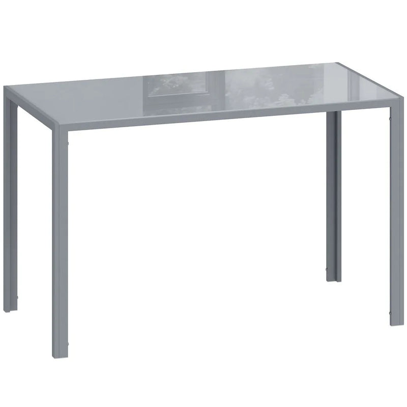 HOMCOM 120cm Dining Table, Rectangle 4 Seater Kitchen Table with Tempered Glass Top and Metal Legs, Grey