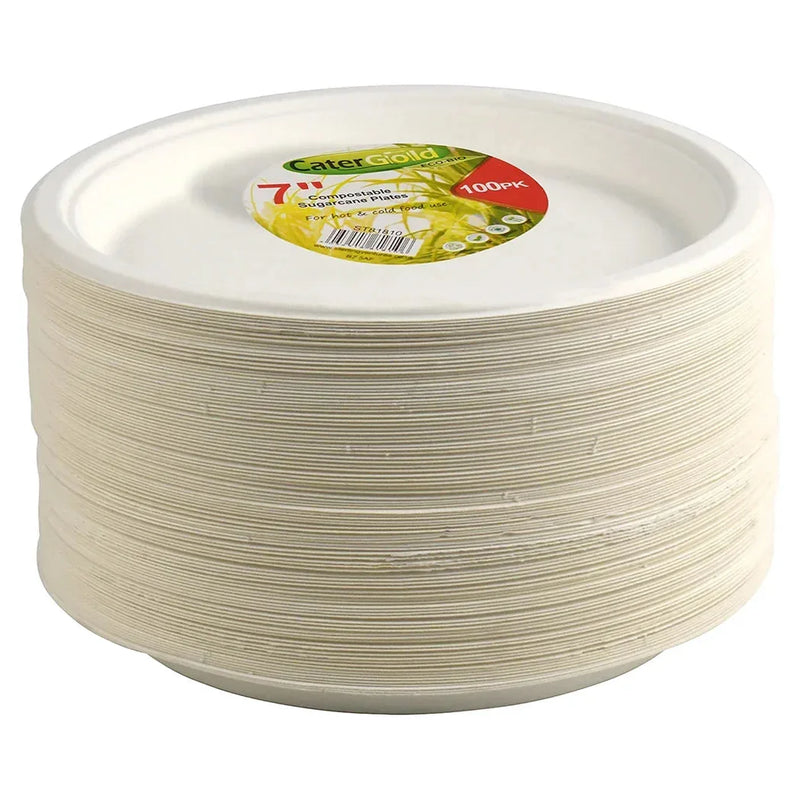 Disposable Compostable Eco – Bio Bagasse Sugarcane Plates 7" Pack Of 100