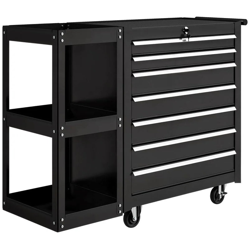 HOMCOM Lockable Steel Tool Chest on Wheels, 7 Drawer Tool Box with Handle for Workshop, Garage, Black