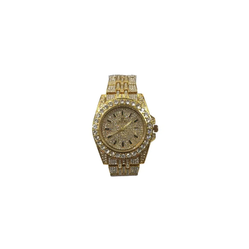 NY London Mens Fashion Bling Assorted Watch Dated Round Gold Dial Gold Bracelet Watch