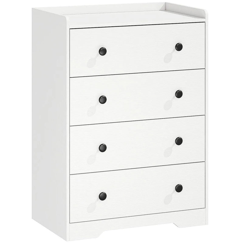 HOMCOM 4 Drawer Chest of Drawers, Modern Dresser for Bedroom, Storage Cabinet for Living Room Entryway, White Wood Effect